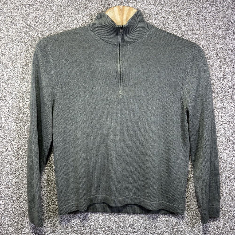 Banana Republic Mens XL Green Silk Cashmere 1/4 Zip Mock Neck Sweater Pullover